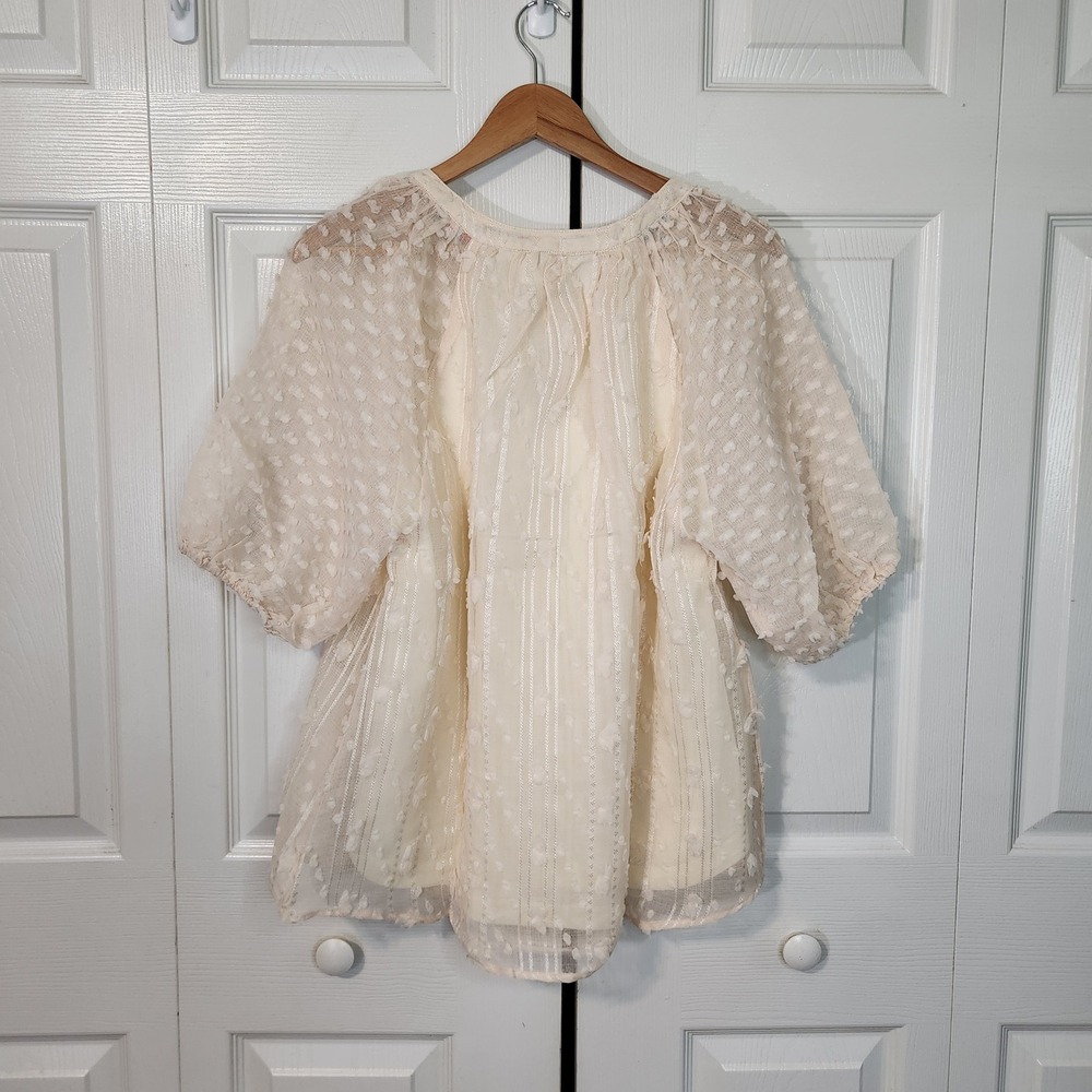 Umgee Cream Swiss Dot Puff Sleeve Blouse LG NWT Cottage Boho Shabby Chic Summer - Picture 2 of 8